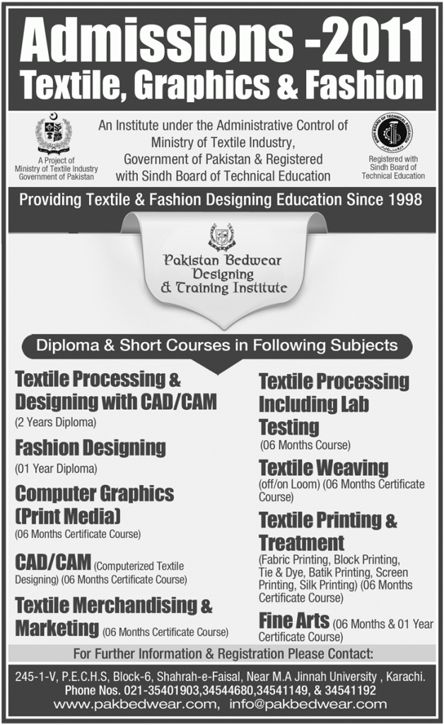 Diploma & Short Courses Admission in Bedwear Designing and Training Institute Karachi