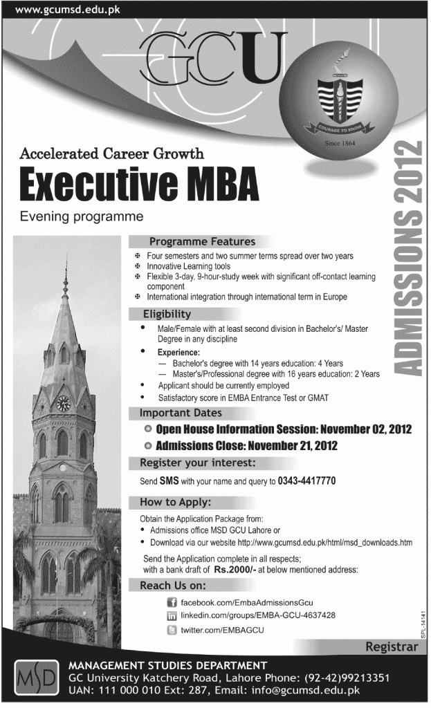 GCU Executive MBA Admission 2012