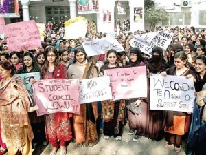 Girl Students Protest against Disruption Merit in Medical Colleges