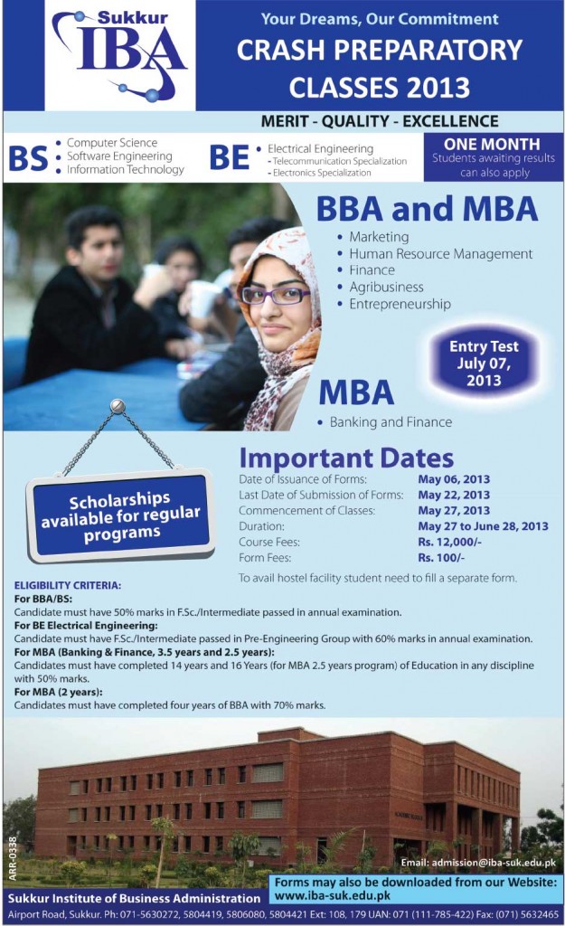 IBA Sukkur BBA BS MBA and BE Admission 2013