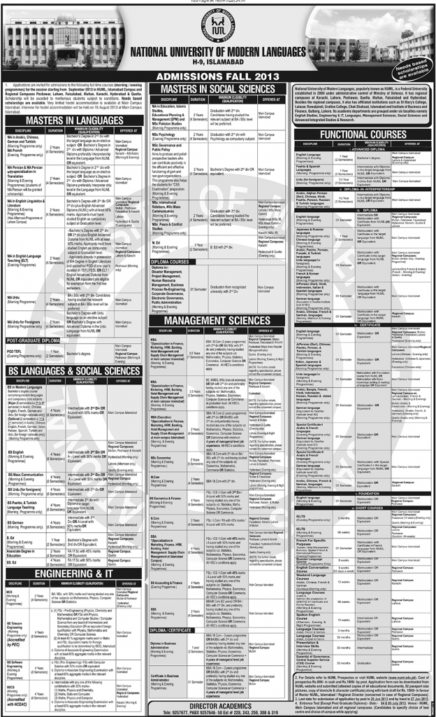 NUML Admissions 2013