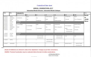 Islamabad Model Schools Colleges Date Sheet 2017