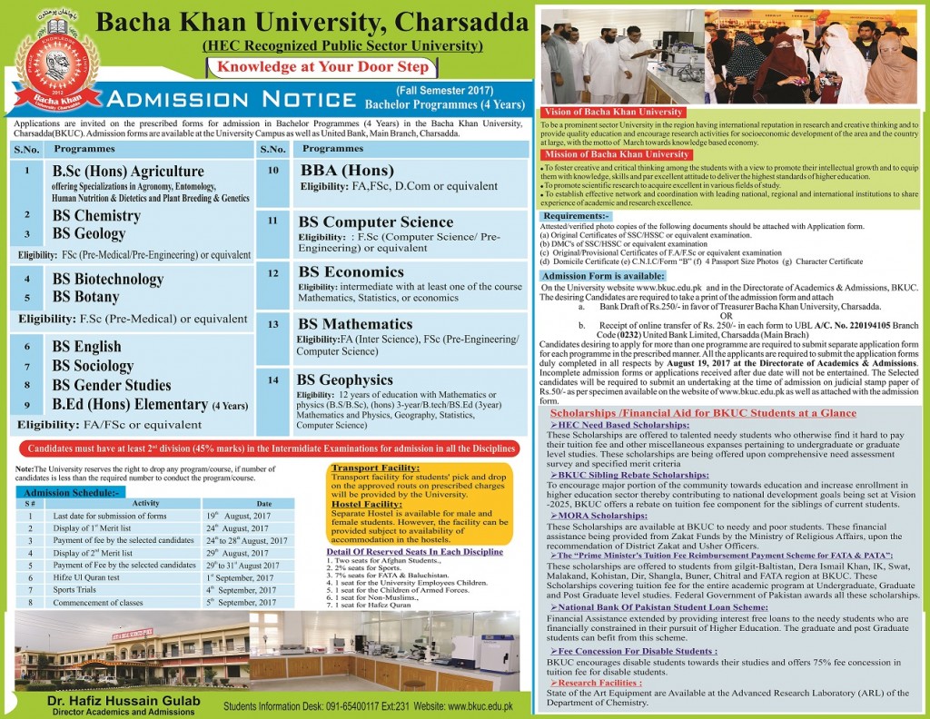 BKU Charsada Admissions 2017