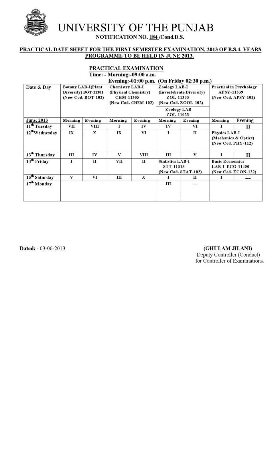 University Of Punjab Announces Practical Exam Date Sheet Of BS First 